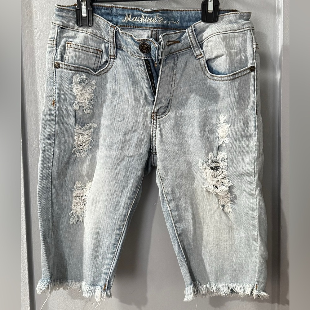 Distressed Light Blue Denim Shorts